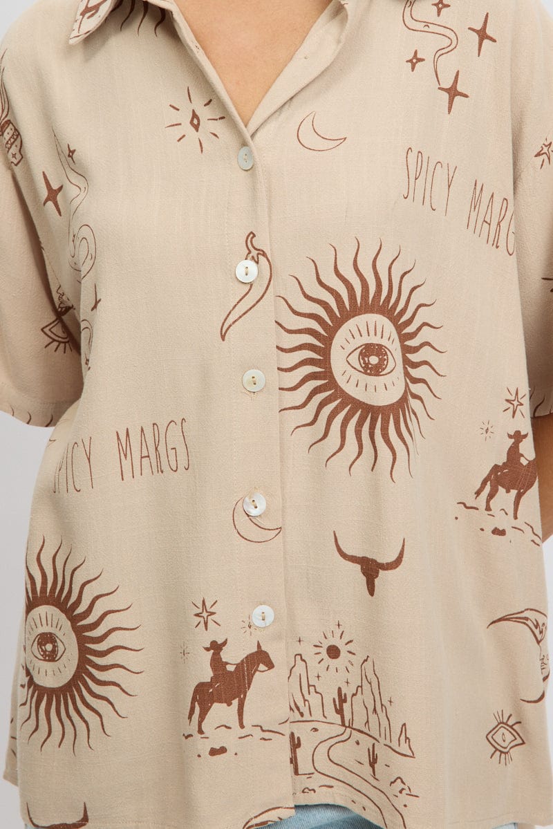 Beige Abstract Relaxed Shirt Short Sleeve - Image 6