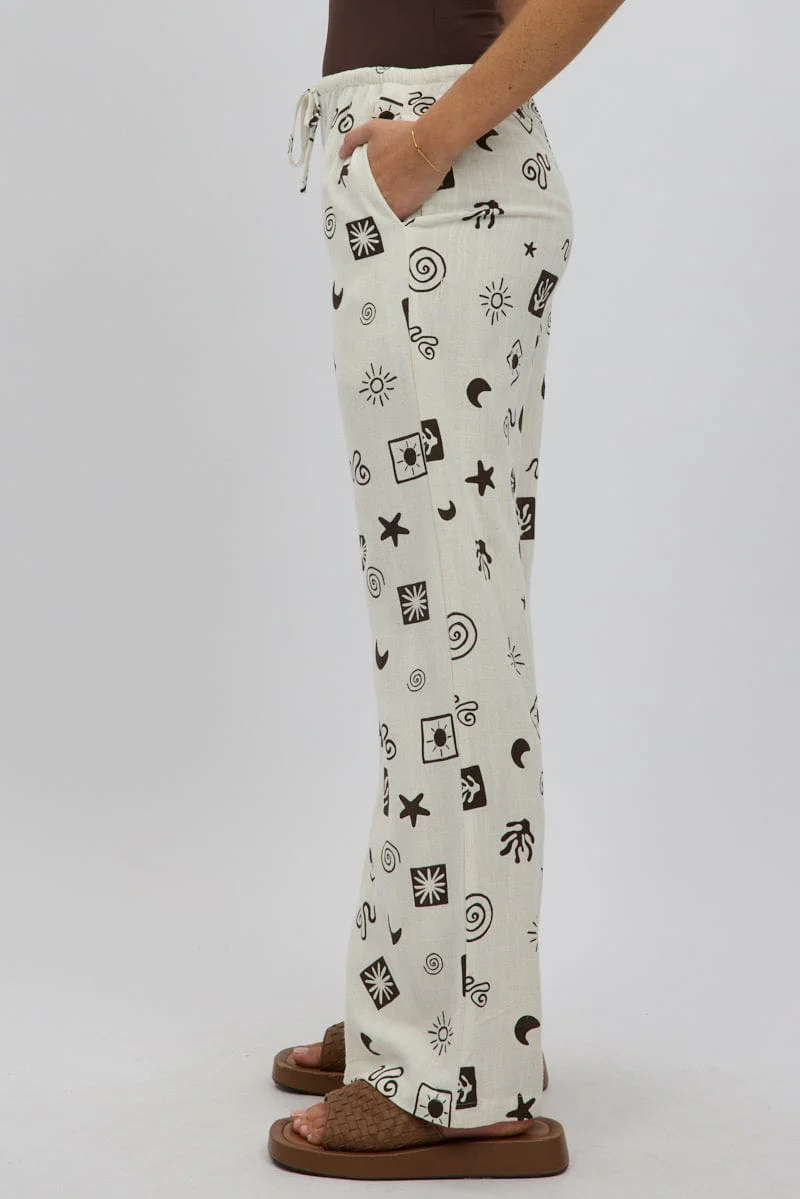 Beige Abstract Wide Leg Pants High Rise - Image 4