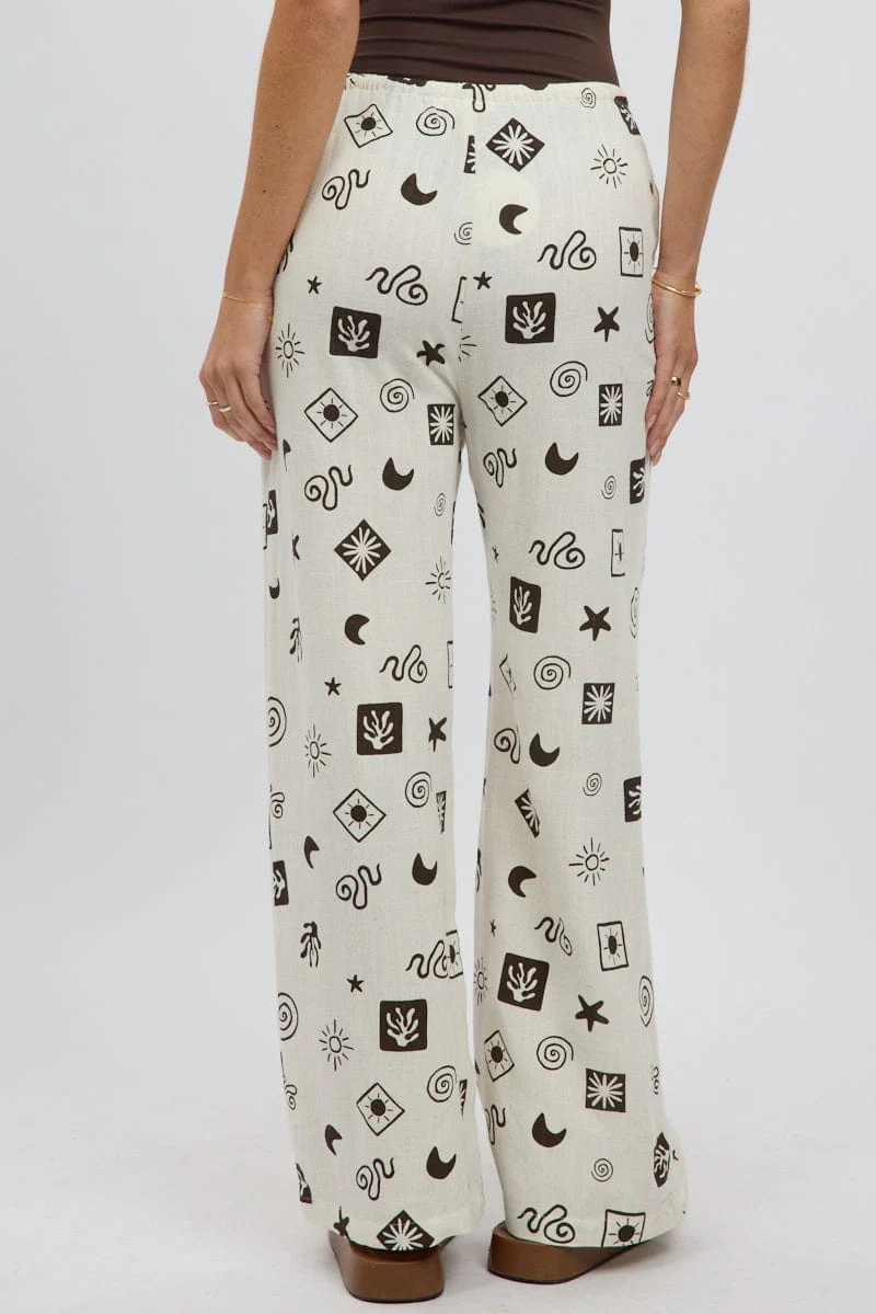 Beige Abstract Wide Leg Pants High Rise - Image 5