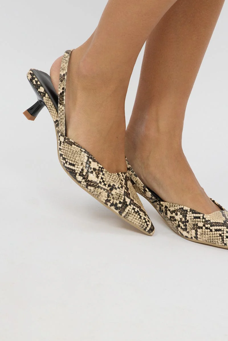 Beige Animal Print Slingback Kitten Heeled Shoes - Image 2
