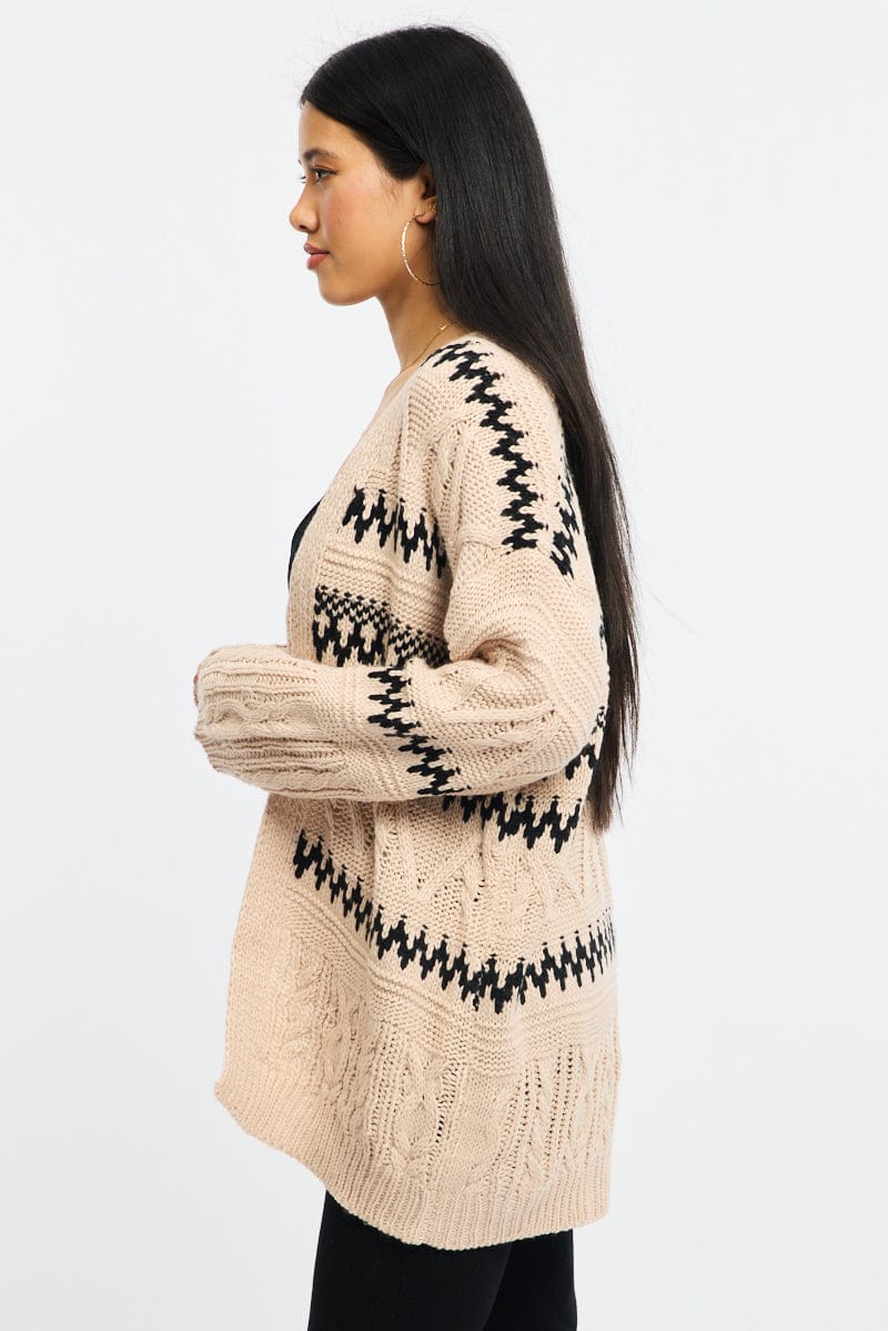Beige Aztec Longline Cardigan - Image 3