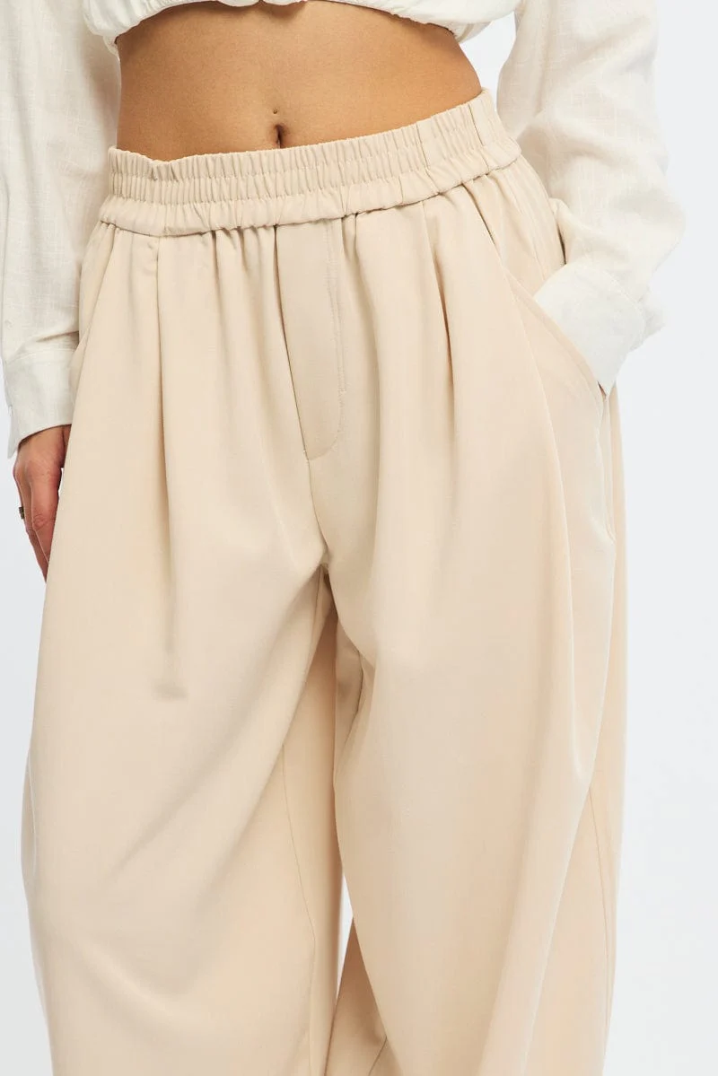 Beige Barrel Leg Pant Elastic Waist - Image 5