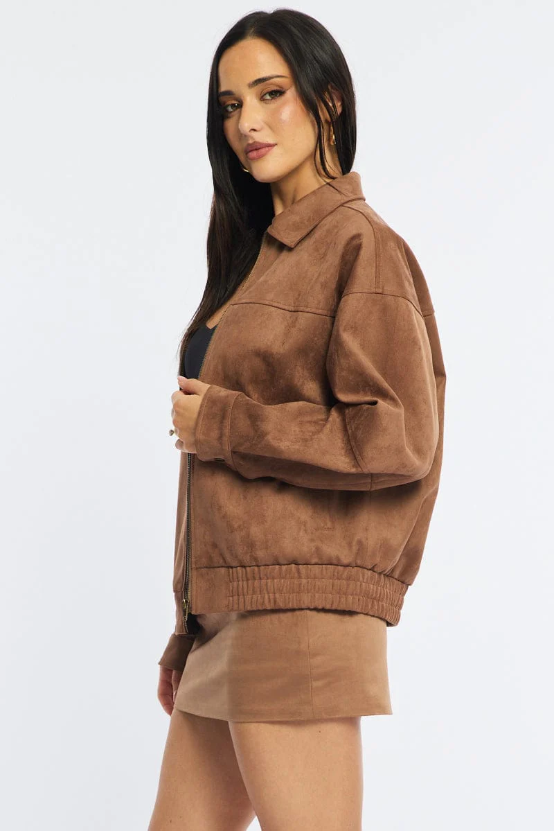 Beige Bomber Jacket Suede - Image 3