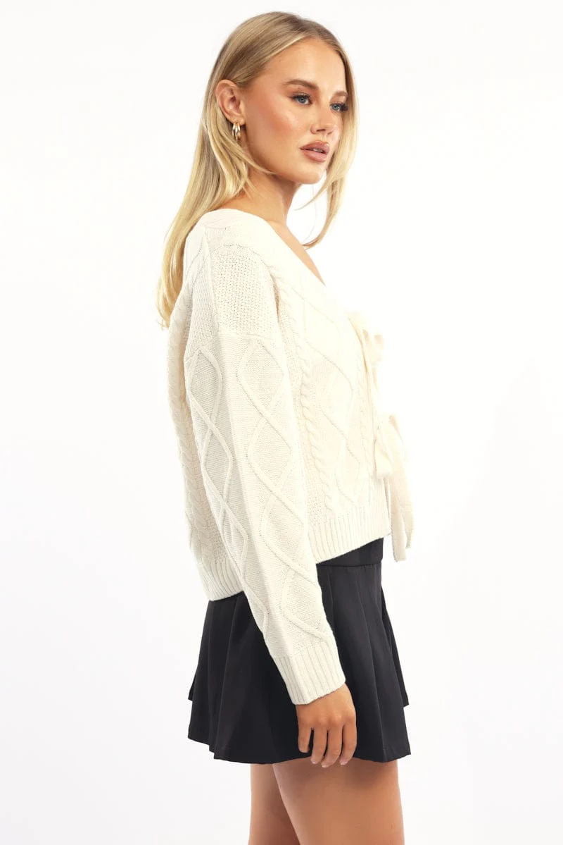 Beige Cable Knit Cardigan - Image 3