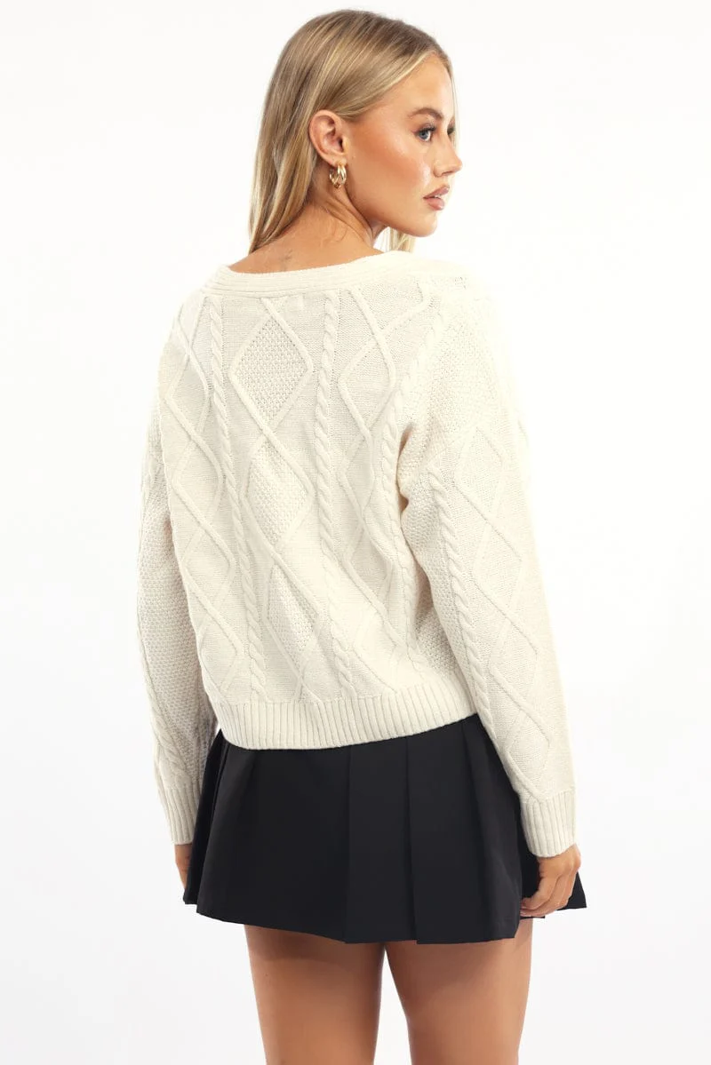 Beige Cable Knit Cardigan - Image 4