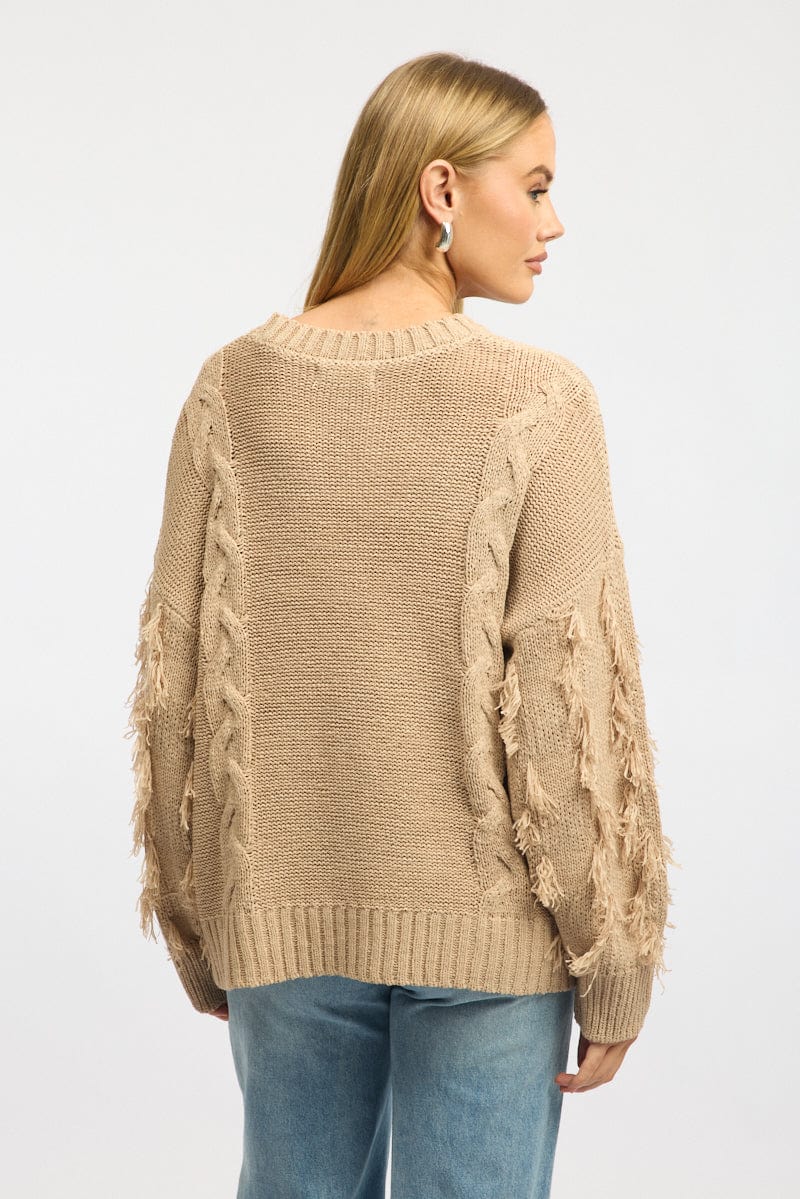 Beige Cable Knit Jumper High Neck - Image 4
