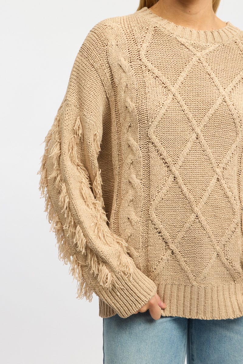 Beige Cable Knit Jumper High Neck - Image 5