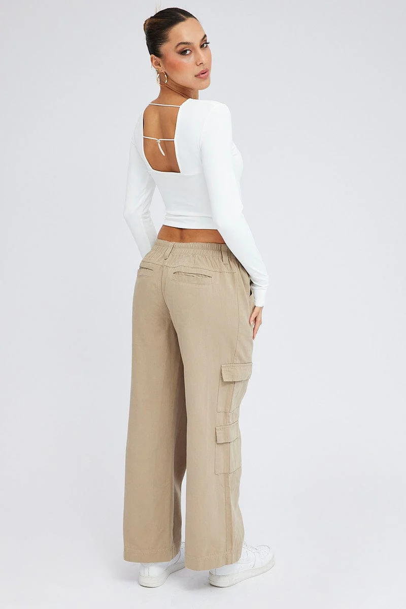 Beige Cargo Pants Mid Rise - Image 5