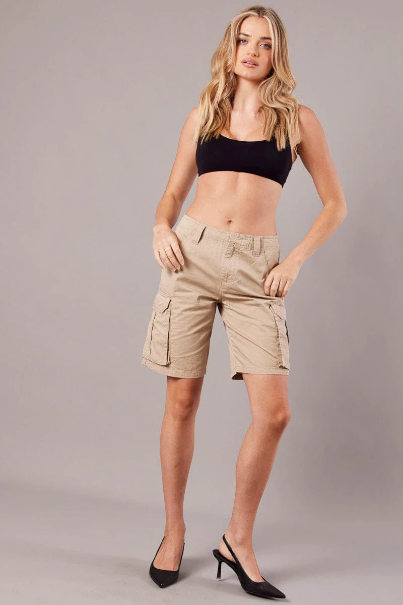 Beige Cargo Shorts Low Rise - Image 3