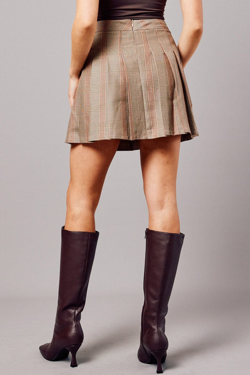 Beige Check Tennis Skirt Pleated Mini - Image 5