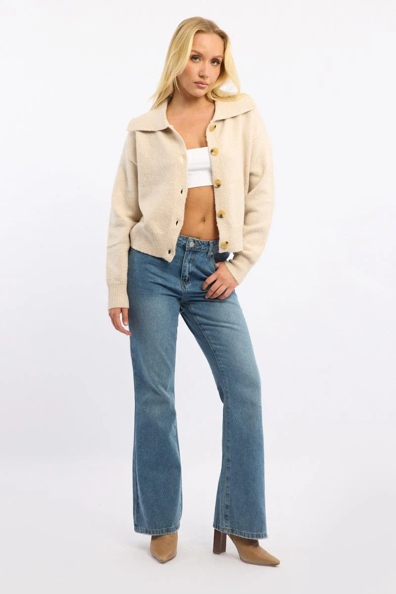 Beige Collar Knit Cardigan - Image 2