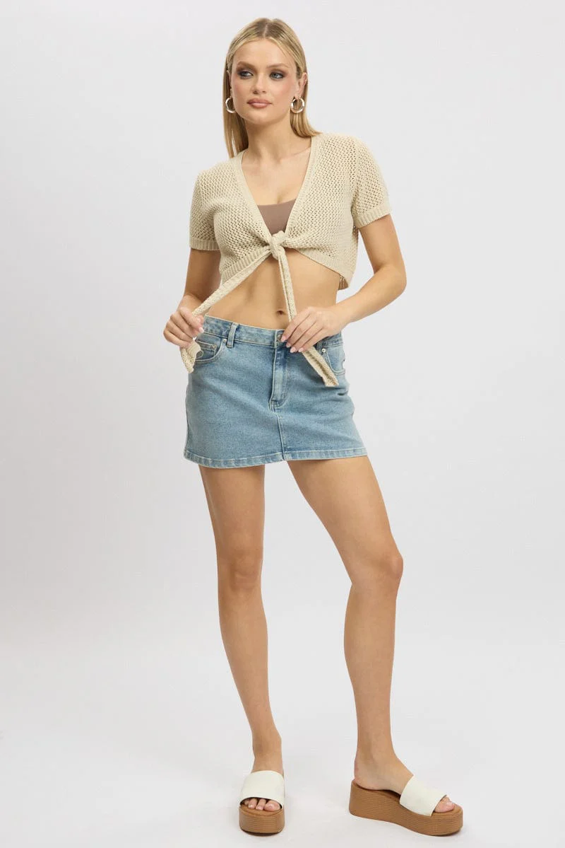 Beige Crochet Knit Cardigan Tie Up - Image 2