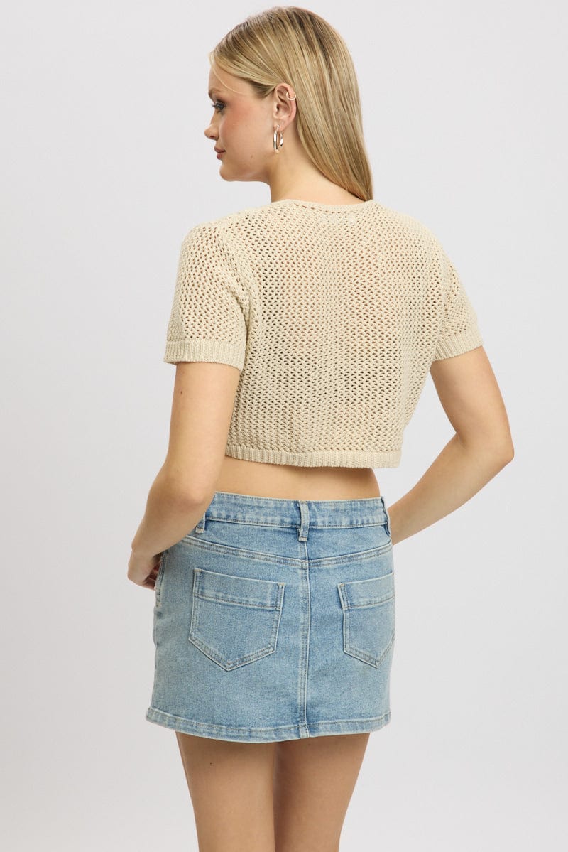 Beige Crochet Knit Cardigan Tie Up - Image 5