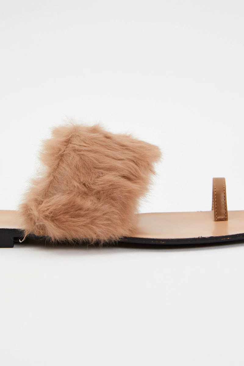 Beige Faux Fur Flat Slides - Image 4