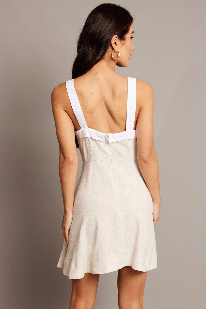 Beige Fit And Flare Dress Mini - Image 4