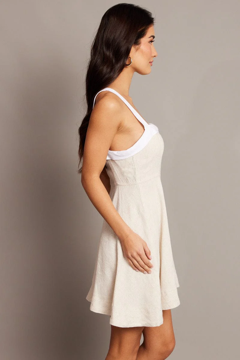 Beige Fit And Flare Dress Mini - Image 5