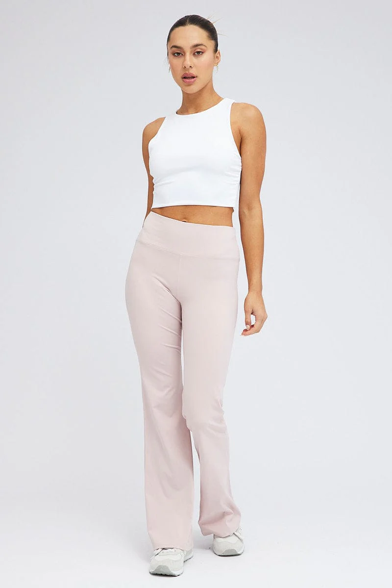 Beige Flare Leg Pants Legging - Image 3