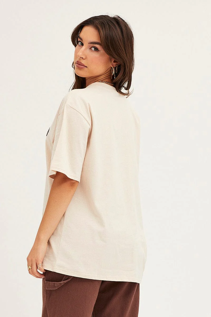Beige Graphic T Shirt Crew Neck - Image 5