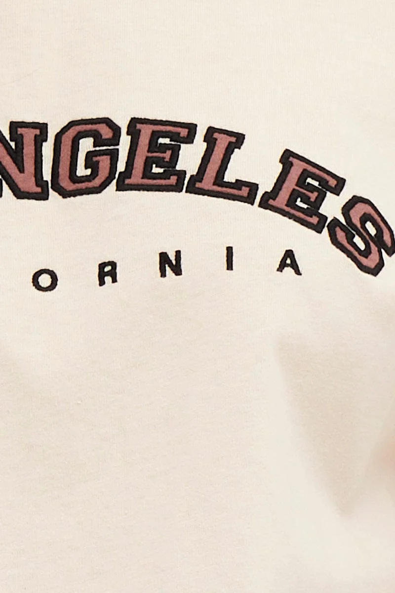 Beige Graphic T Shirt Crew Neck - Image 6