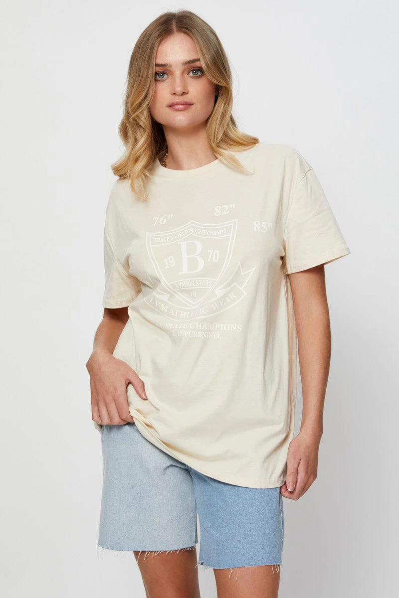 Beige Graphic T-Shirt Short Sleeve - Image 3