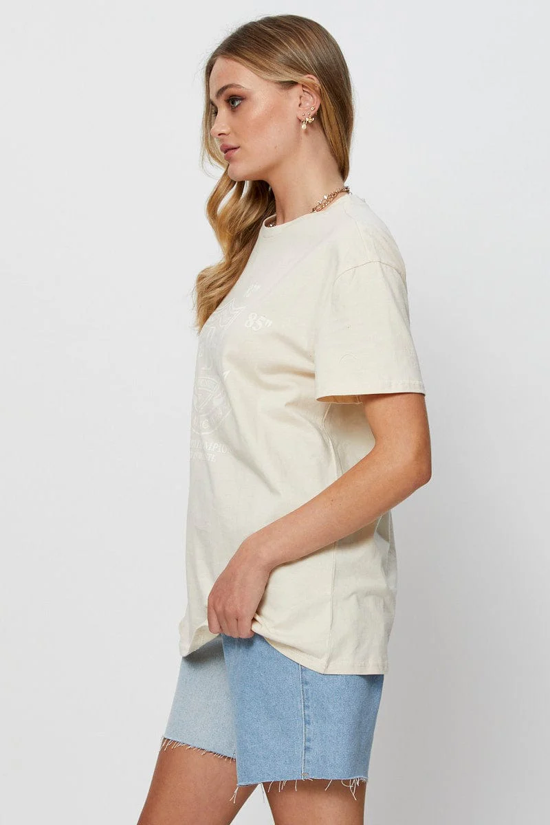 Beige Graphic T-Shirt Short Sleeve - Image 4