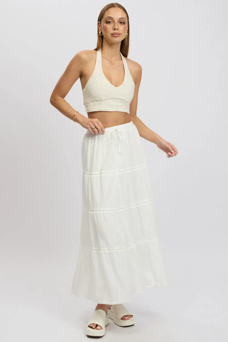 Beige Halter Crop Top Sleeveless Linen Blend - Image 2
