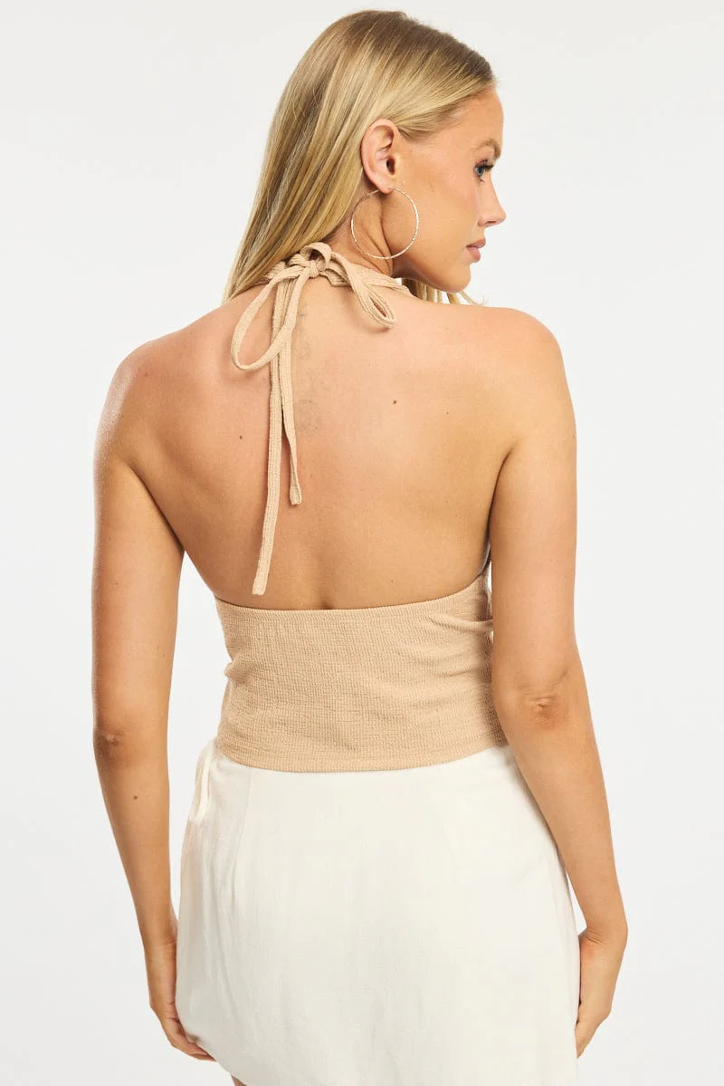 Beige Halter Neck Top Textured - Image 5