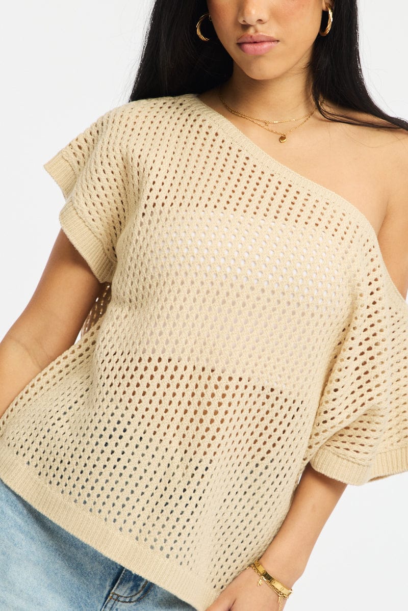 Beige Knit Top Off Shoulder - Image 5