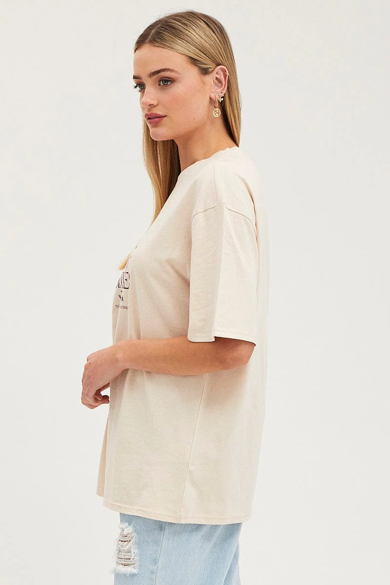 Beige Long Line T-Shirt Short Sleeve - Image 4