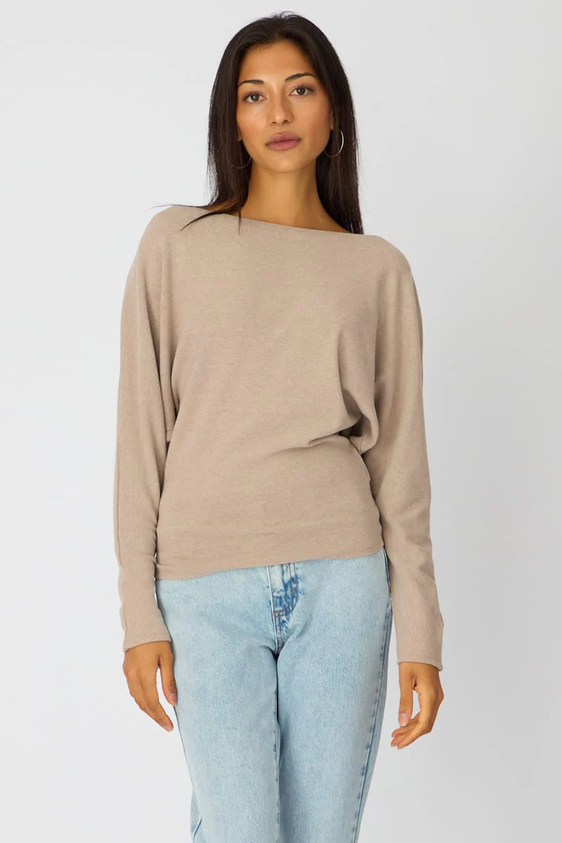Beige Long Sleeve Relaxed Fit Top - Image 3