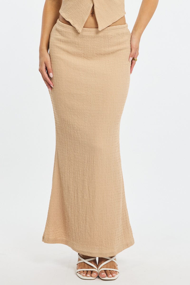 Beige Maxi Skirt Elasticated Waist Textured Half Lined - Image 2