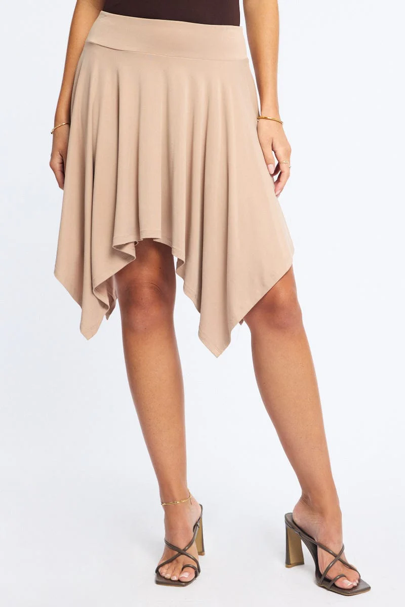 Beige Midi Scarf Skirt Handkerchief Hem Modal Blend - Image 2