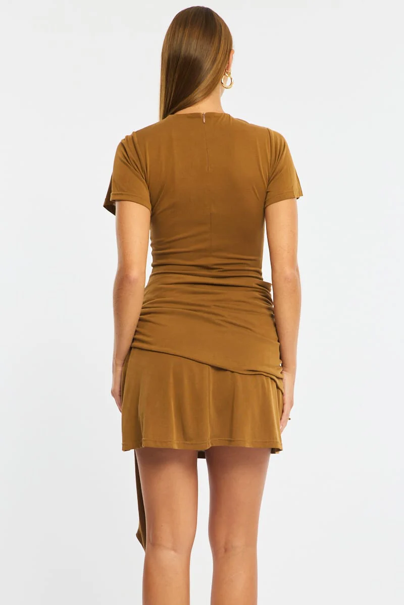 Beige Mini Dress Drape Detail - Image 6
