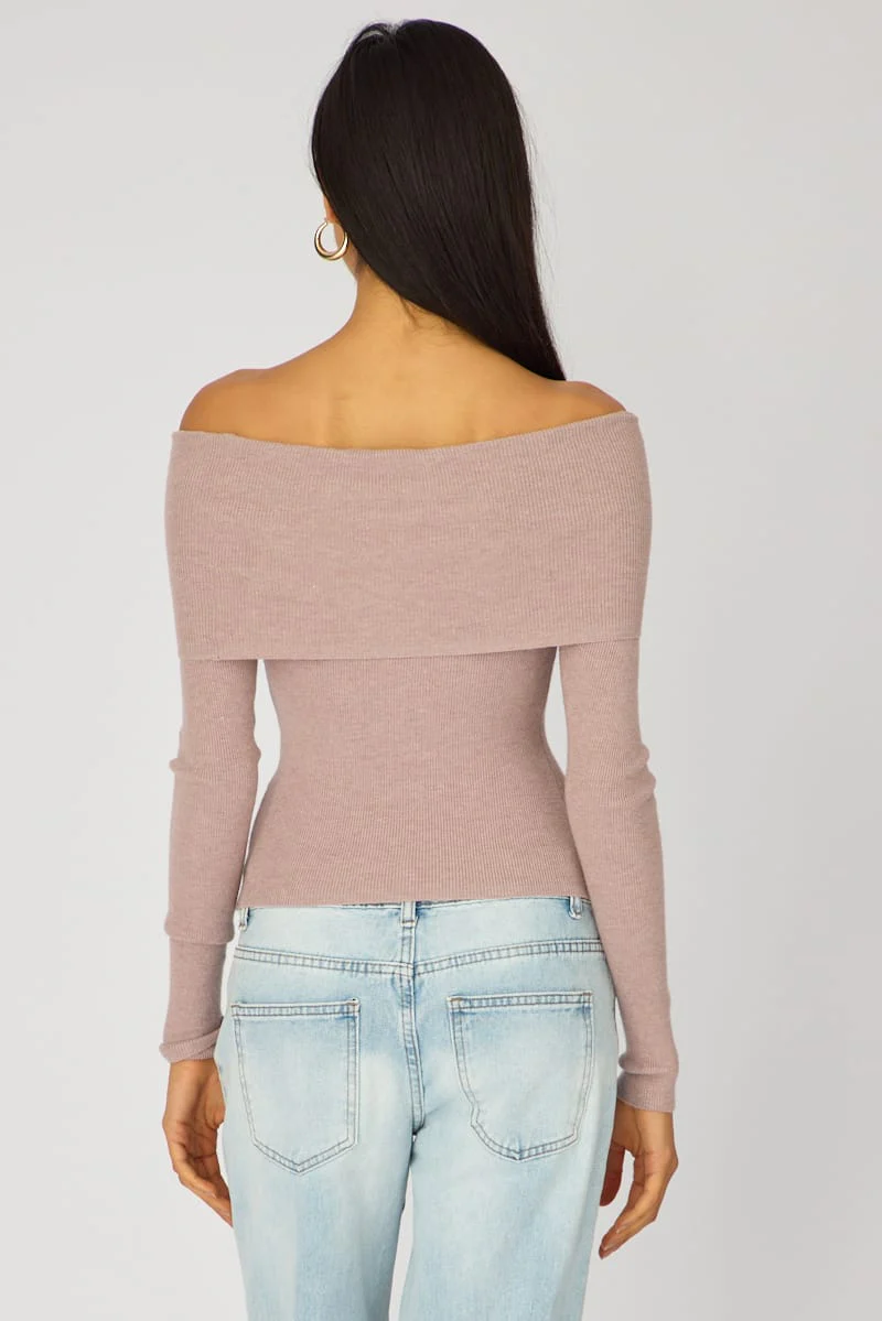 Beige Off Shoulder Knit Top - Image 5