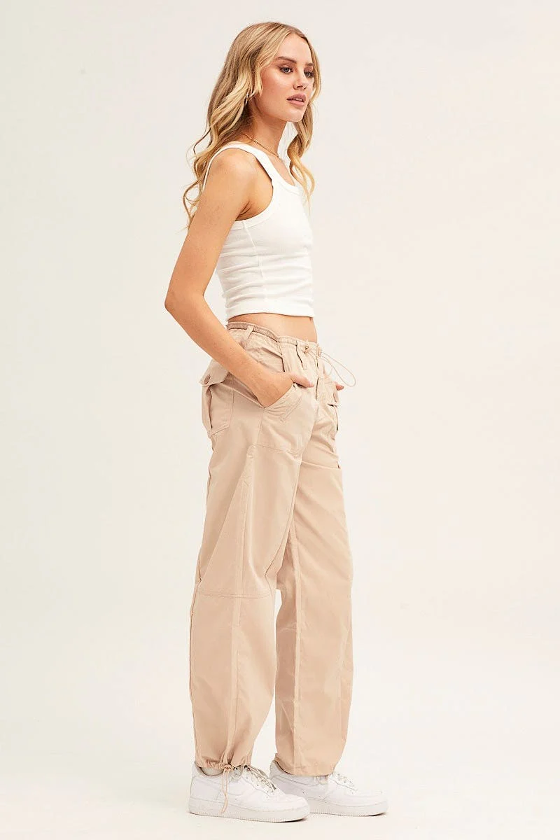 Beige Pants Strap Waist Cargo - Image 4