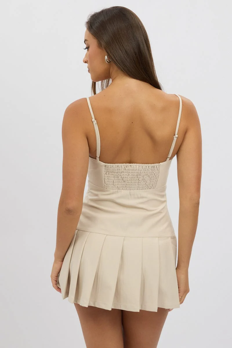 Beige Pleated Mini Dress - Image 5