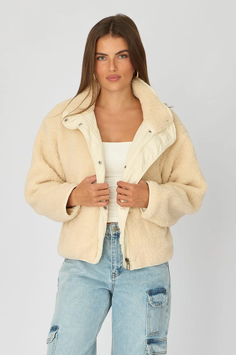 Beige Sherpa High Neck Jacket Teddy - Image 4