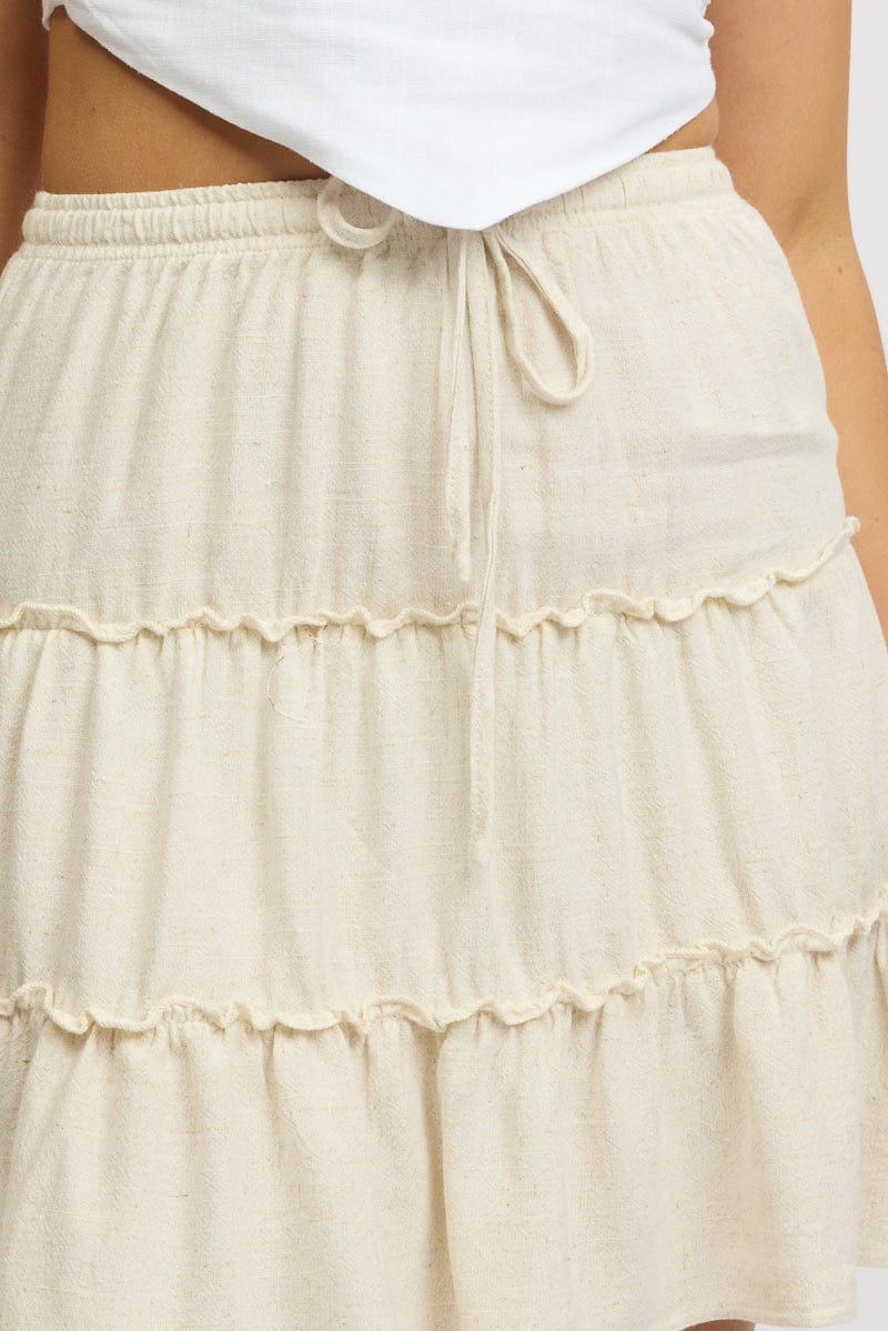Beige Skater Skirt High Rise Tiered Mini - Image 6