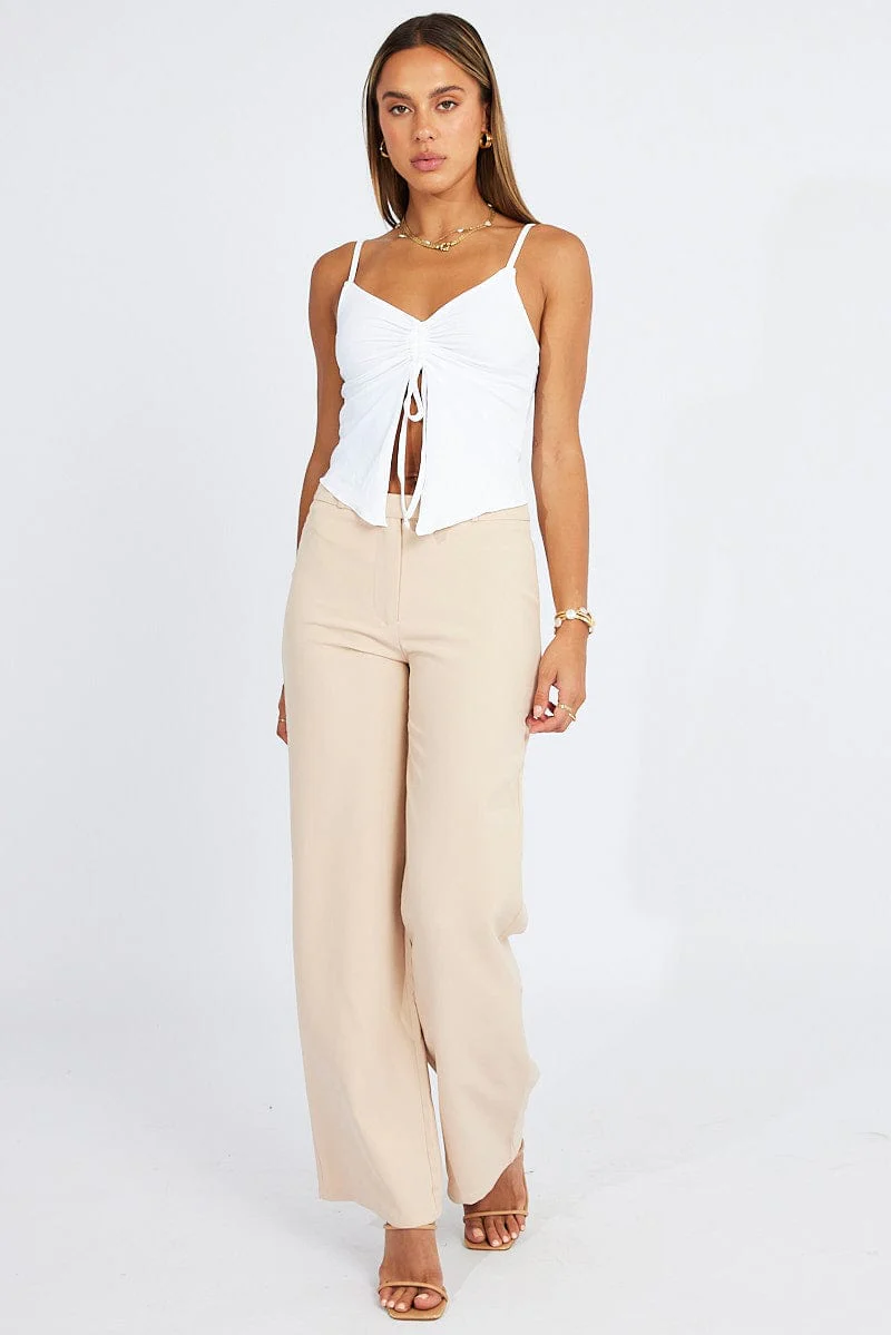 Beige Straight Fit Pants Mid Rise - Image 3