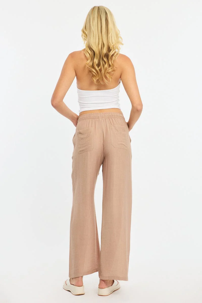 Beige Stripe Wide Leg Pants Elasticated Waist - Image 5