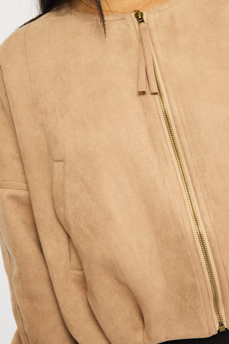 Beige Suede Bomber Jacket - Image 6