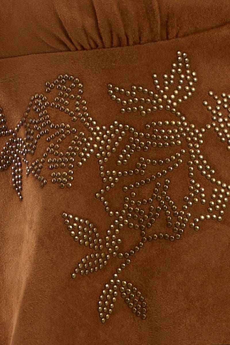 Beige Suede Top Halter Neck Sleeveless Studded Details - Image 6