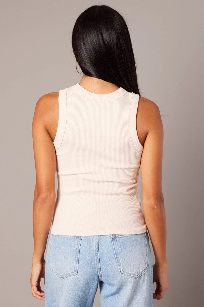 Beige Tank Top Sleeveless Crew Neck - Image 5