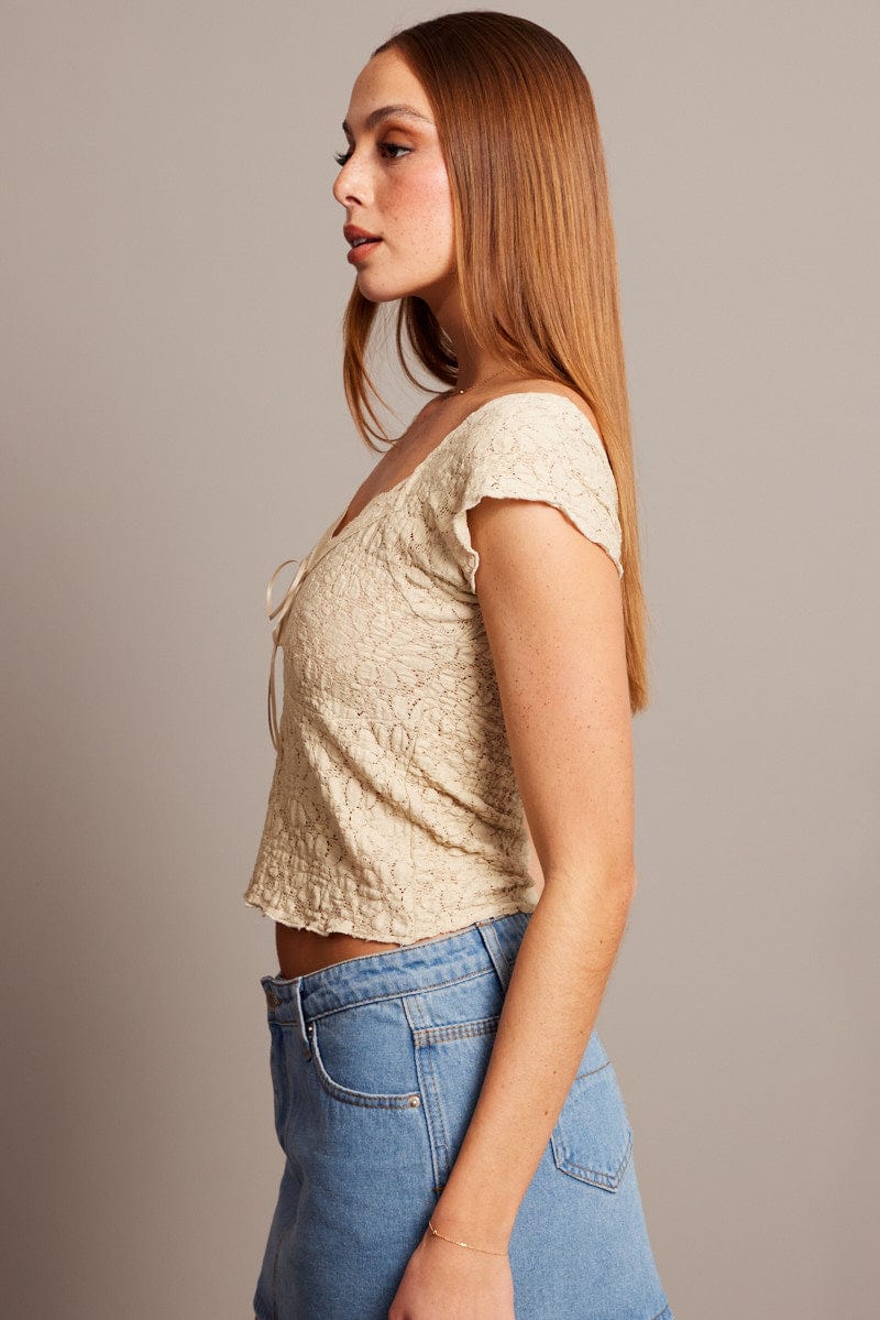 Beige Textured Top Short Sleeve - Image 4