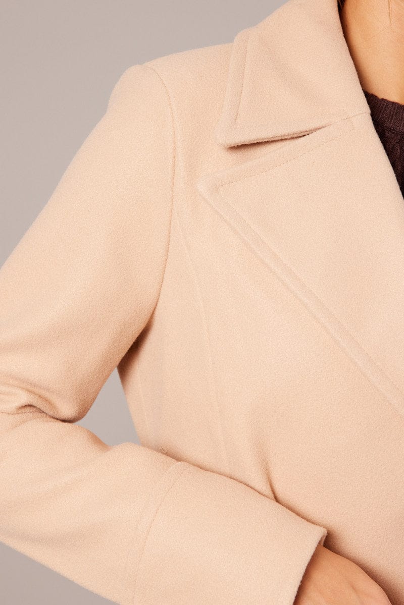 Beige Tie Front Coat Knee Length - Image 6
