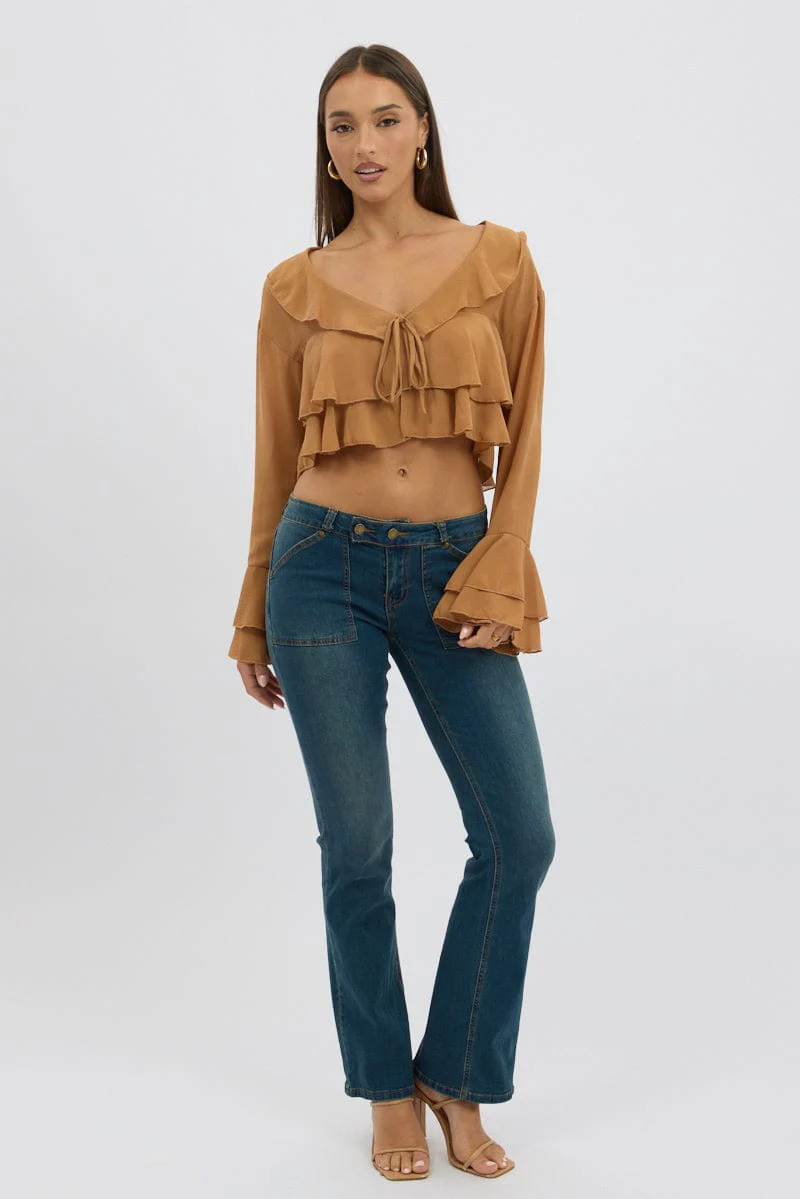 Beige Tie Up Blouse - Image 2