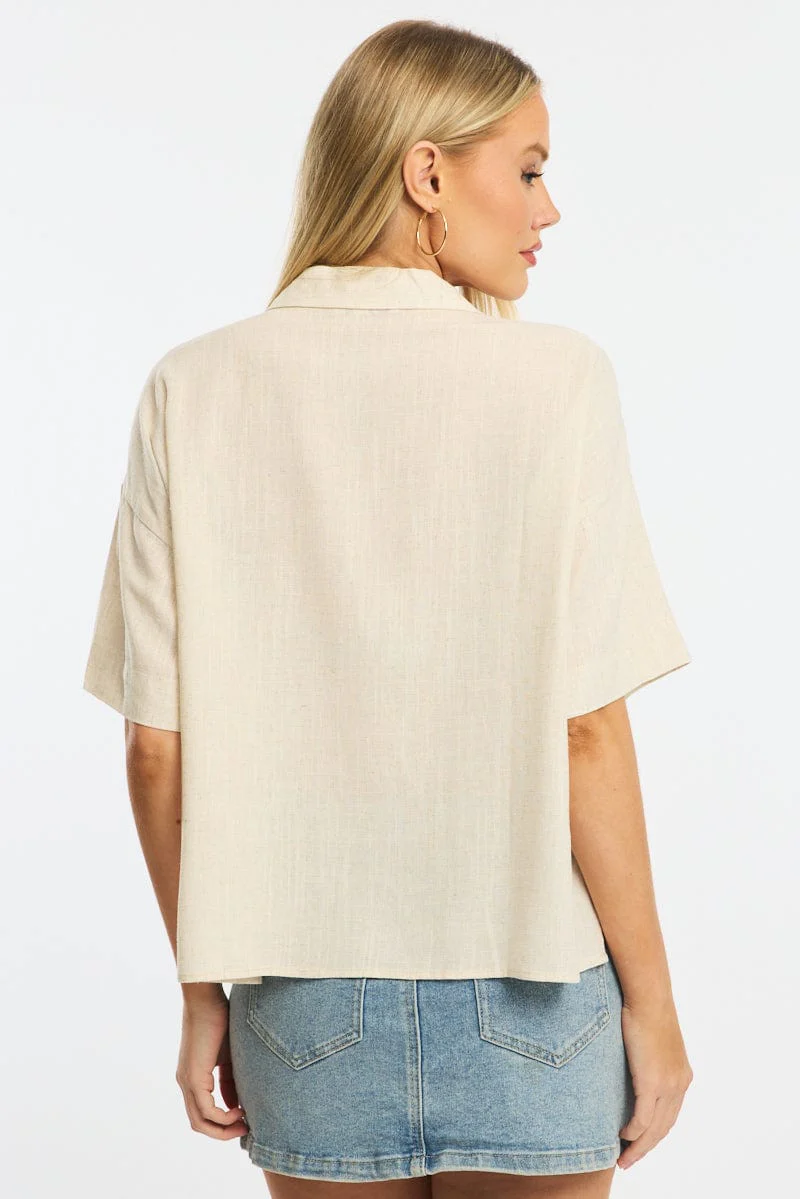 Beige Tie Up Top Short Sleeve - Image 4