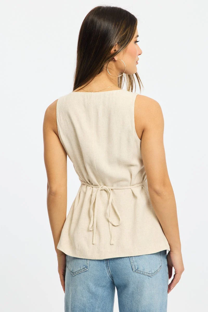 Beige Vest Square Neck Button Down - Image 4