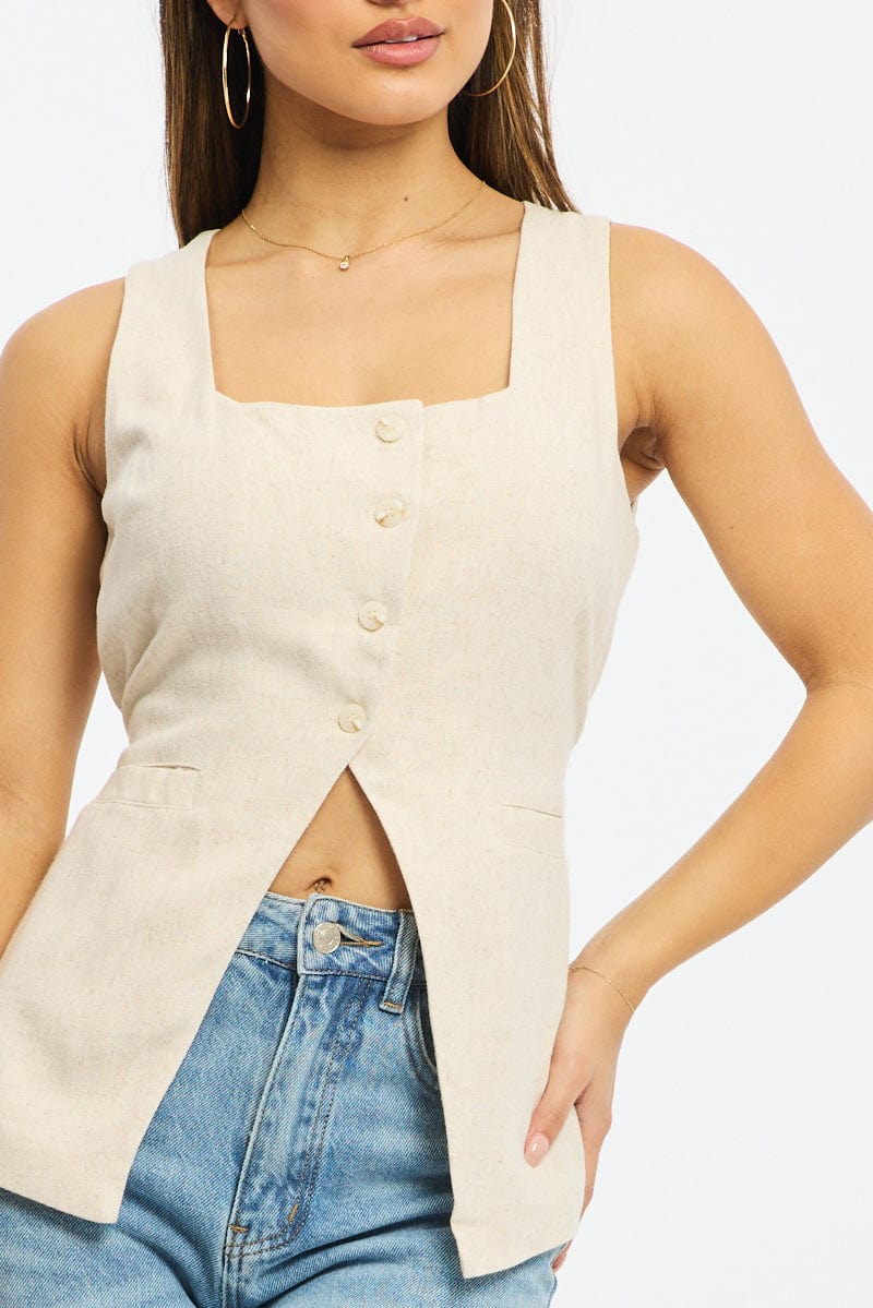 Beige Vest Square Neck Button Down - Image 5