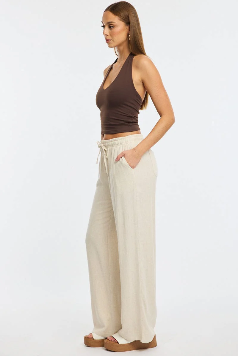 Beige Wide Leg Pants - Image 4